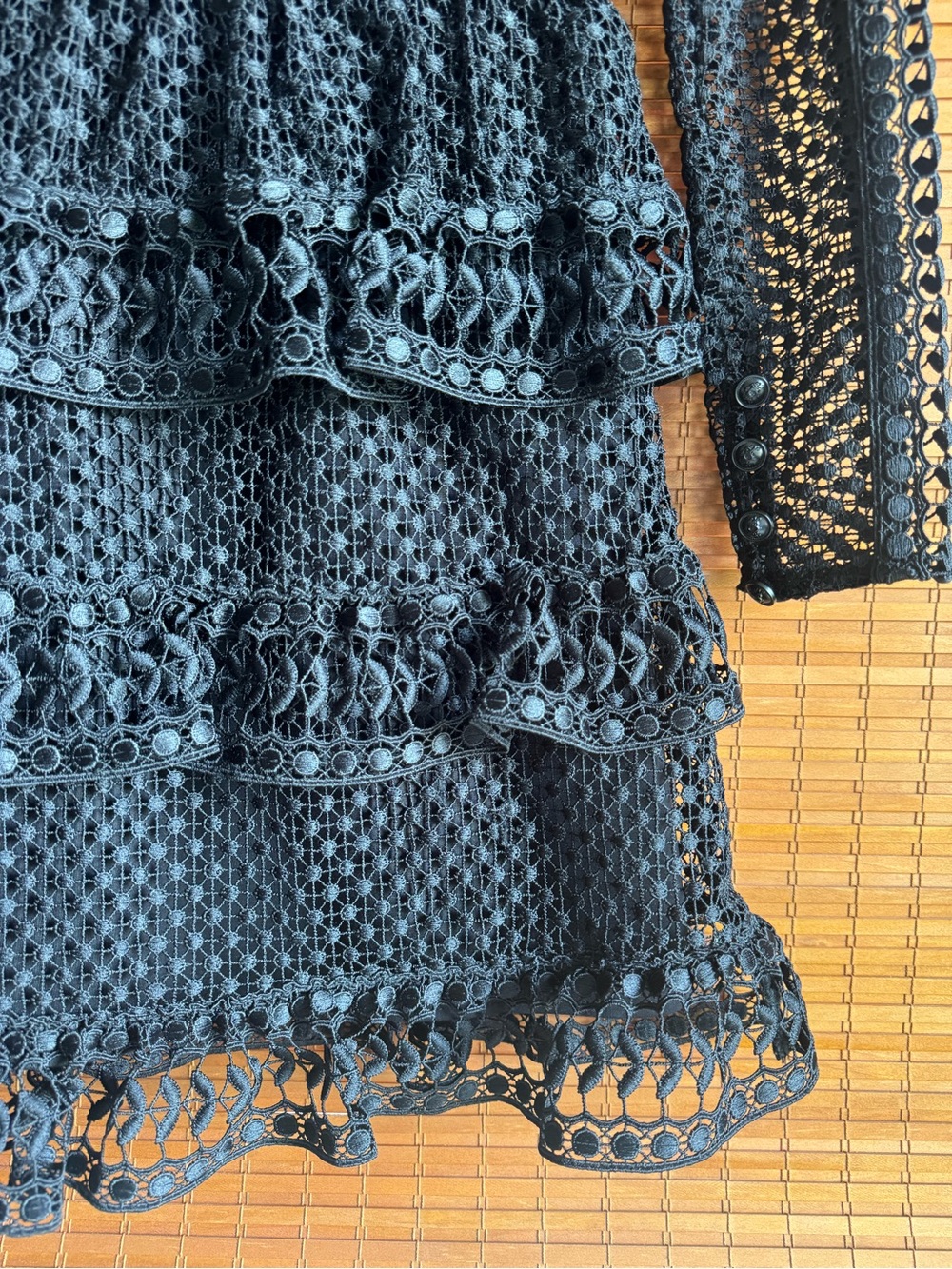 Self-Portrait Black Guipure Lace Tiered Mock Neck Mini Dress – Size 2 - Picture 8 of 11